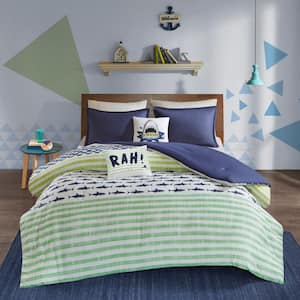 Aaron 5-Piece Green / Navy 100% Cotton Full/Queen Unicorn Kids Comforter Set