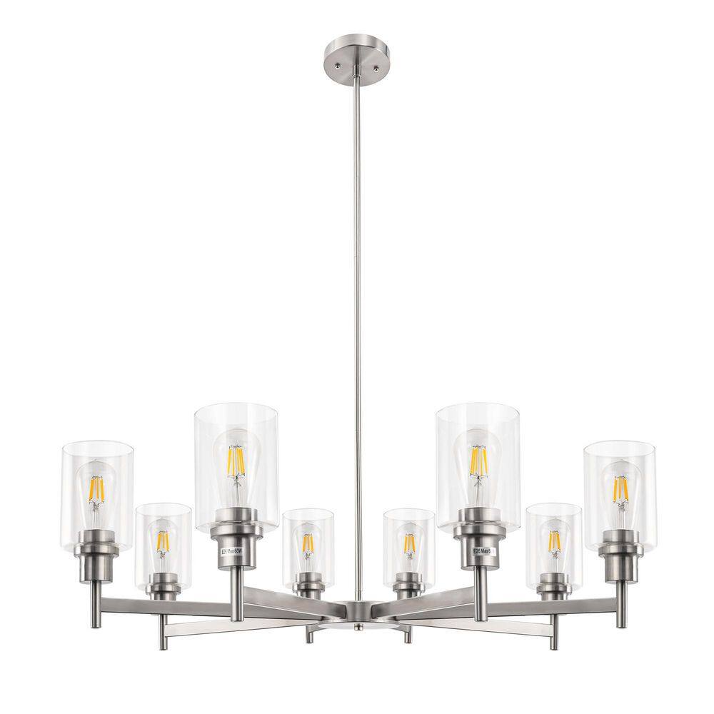 31. 5in. 8-Light Brushed Nickel Candle Chandelier Pendant Light with Clear Cylindrical Glass Shades and E26 Base price history on PriceWatchPro
