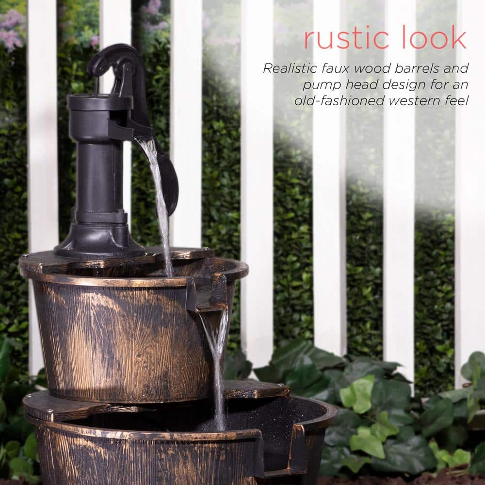 Rustic Bronze 2-Tier Barrel and Pump Water Fountain
