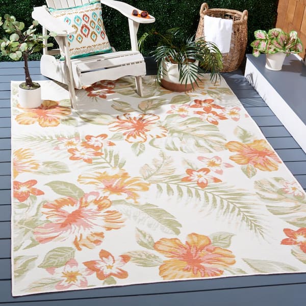 Sunrise Ivory/Rust Sage 8 ft. x 10 ft. Oversized Floral Reversible Indoor/Outdoor Area Rug