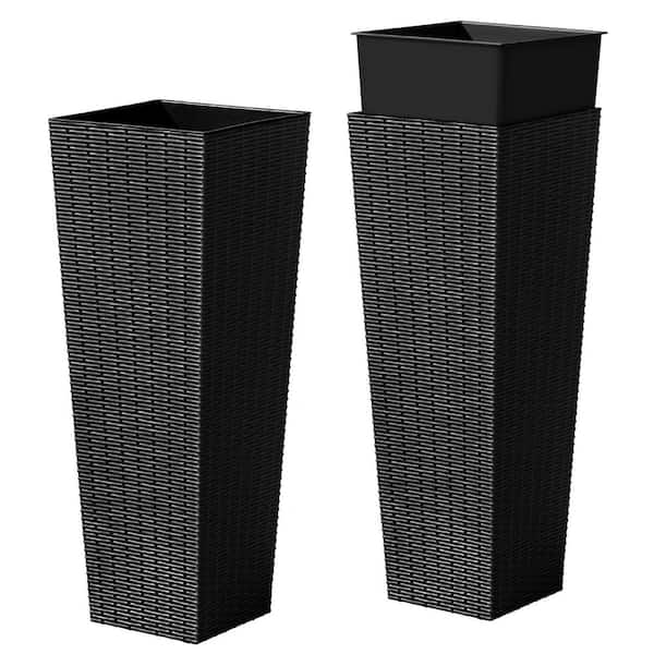 Tozey 32 in. Black Plastic Tall Square Planter (Set of 2)