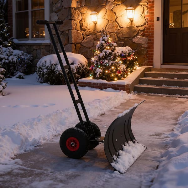 41 in. Metal Dual-Bar Wheel-Type snow push shovel