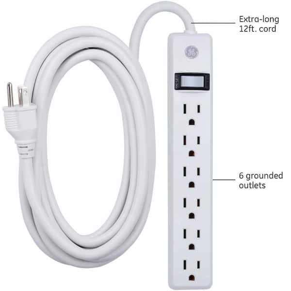 GE 6-Outlet Power Strip, 12' Cord, White 45195