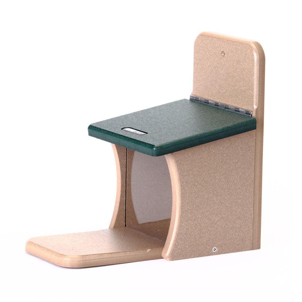 Taupe and Green Recycled Plastic Squirrel Feeder with Hinged Roof