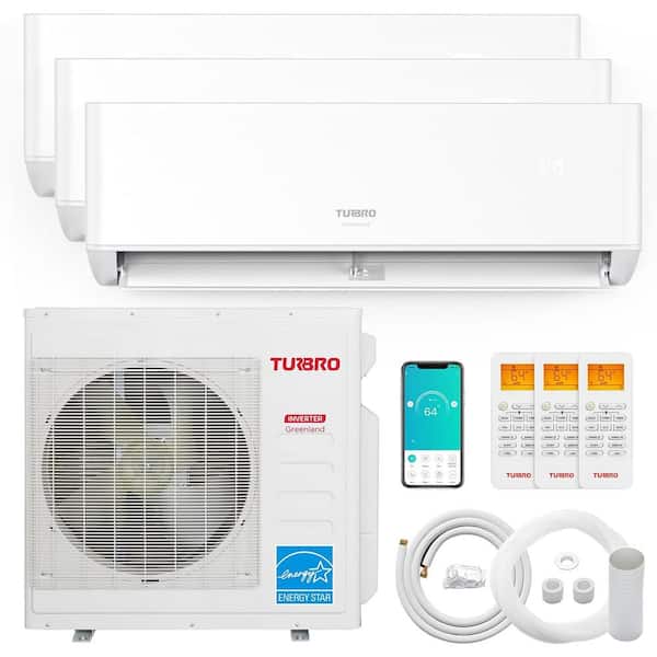 TURBRO 36,000 BTU 3 Zones Mini Split AC/Heating System, Ductless Inverter Heat Pump, 21.5 SEER2, WiFi Enabled, 12K+12K+12K 230V
