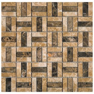 Emperador Brown 11.82 in. x 11.82 in. Basketweave Polished Marble Mosaic Tile (9.7 sq. ft./Case)