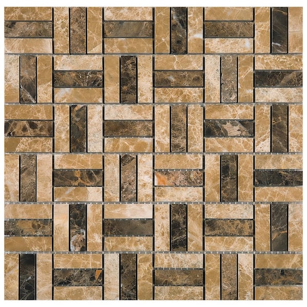 Emperador Brown 11.82 in. x 11.82 in. Basketweave Polished Marble Mosaic Tile (9.7 sq. ft./Case)