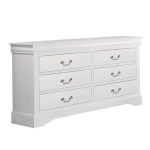 59.53 in. White 6-Drawer Wooden Dresser Without Mirror