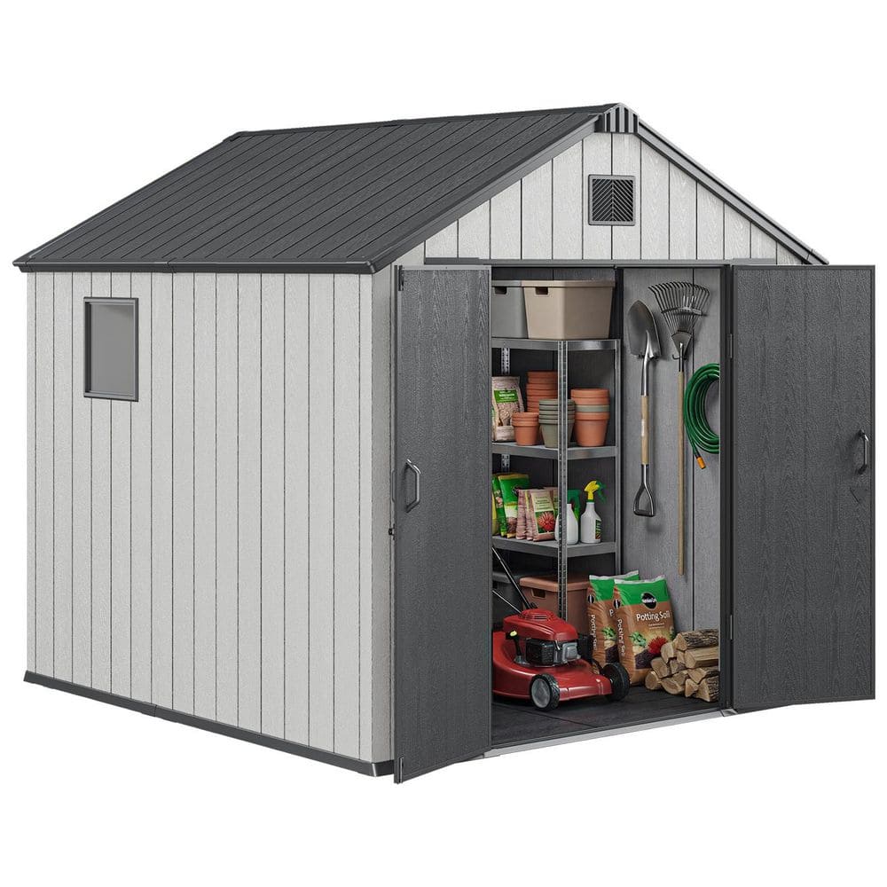 Epicpoplar 8 ft. W x 8 ft. D Resin Outdoor Storage Shed with Floor
