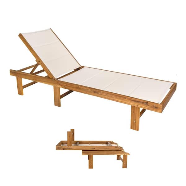 Lagunan 77.17 in. x 26.38 in. Modern Minimalist Foldable Adjustable Wood Chaise Outdoor Lounge Chair, White/Natural