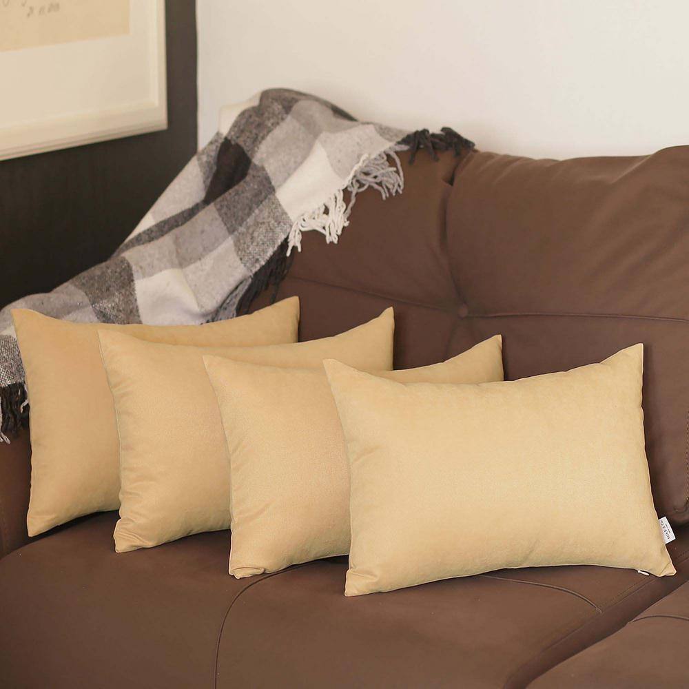 Beige Polyester Lumbar Pillow Covers Set of 4