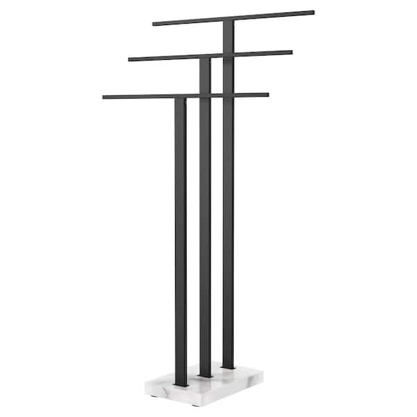 Bathroom Freestanding Towel Rack 3-Tier with Heavy Marble Base in Matte Black