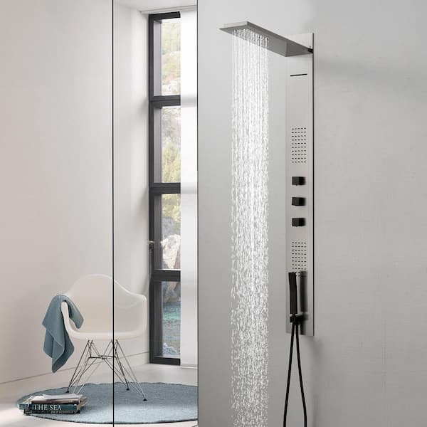 Dual 4-in-1 2-Jet Rainfall Shower Panel System with Rainfall Shower Head and Shower Wand in Black Nickel