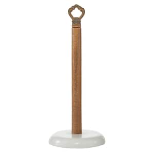 White Marble Paper Towel Holder with Wood Post