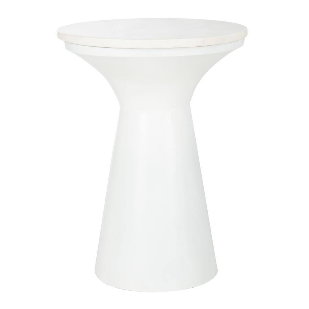 Mila 16" White Marble and Metal Round Pedestal End Table