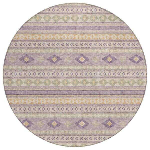 Chantille Machine Washable Indoor/Outdoor Abstract ACN3124 Lavender 8 ft. x 8 ft. Round Rug