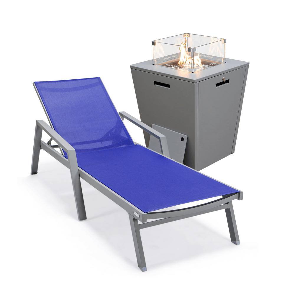 Marlin Navy Blue Aluminum Outdoor Chaise Lounge Chair with Fire Pit Table