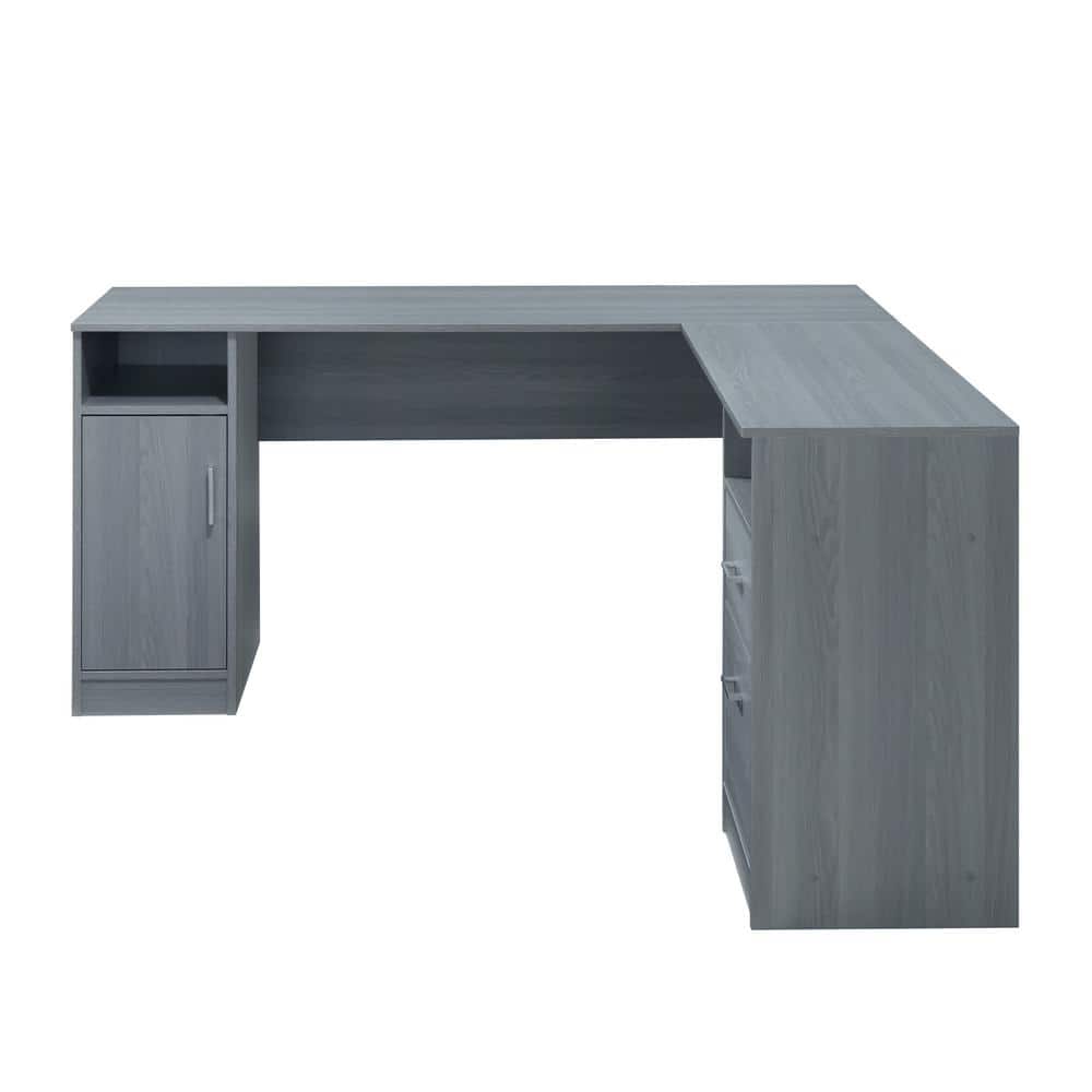 Ergonomic Gray L-Shaped Gaming Desk with Storage and Filing Cabinet
