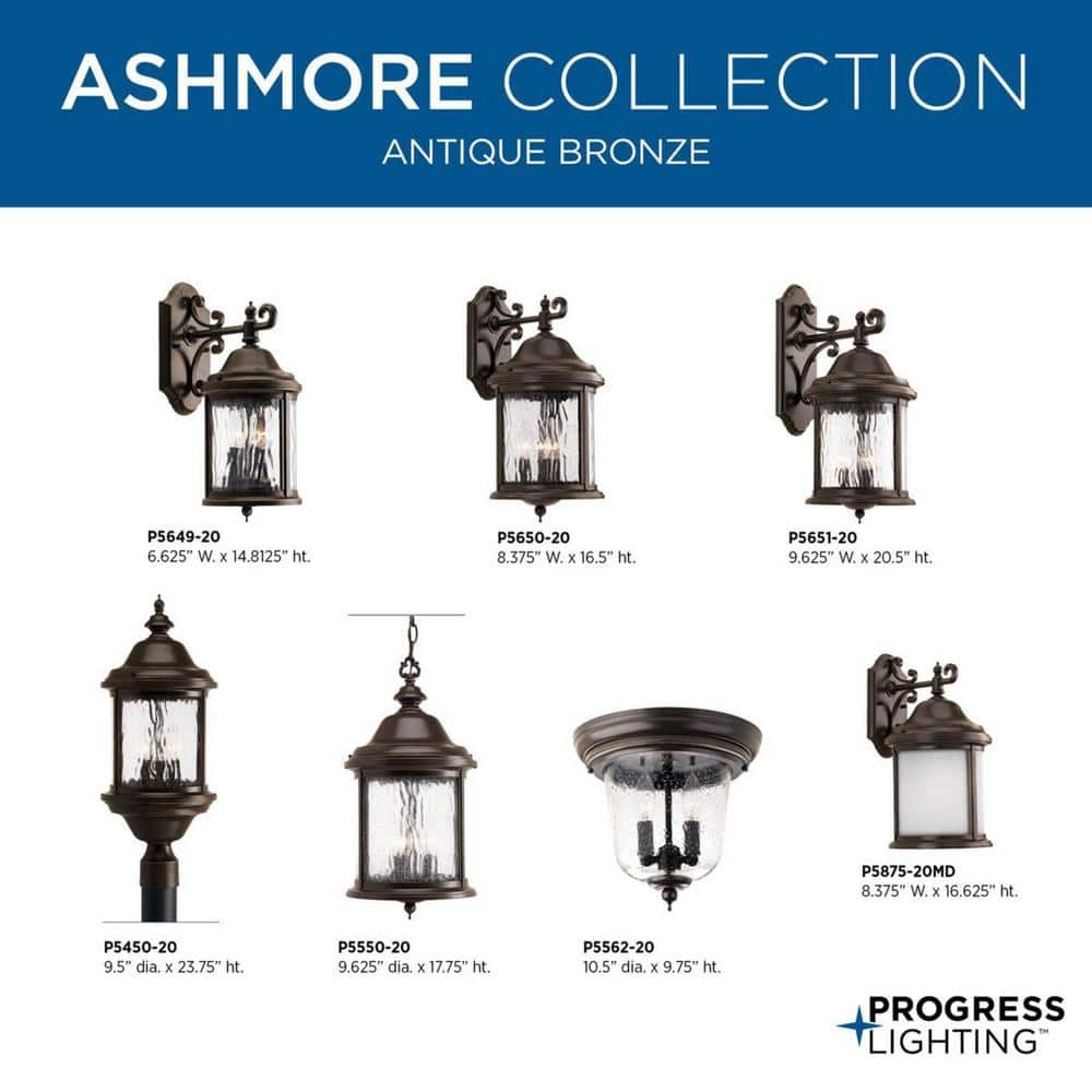 Elegant Ashmore Antique Bronze Outdoor Wall Lantern with Etched Seeded Glass