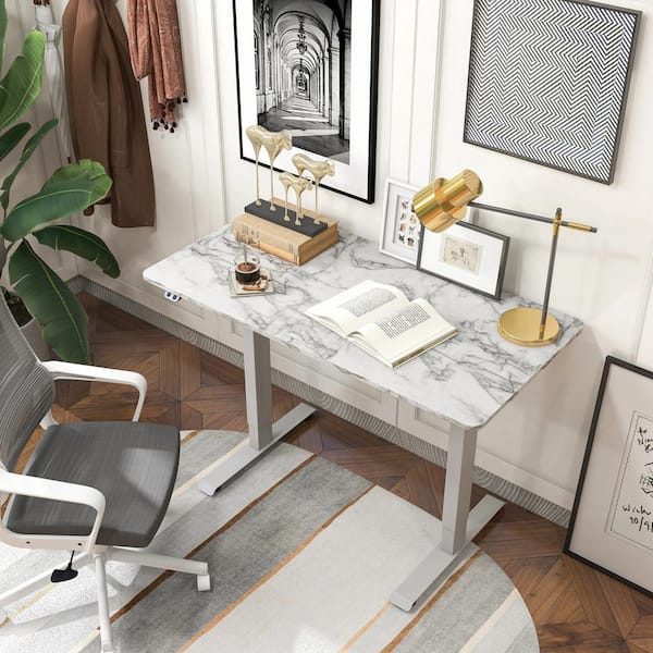 Derwin 47.2 in. Rectangular White Wood Standing Desk With Adjustable Height