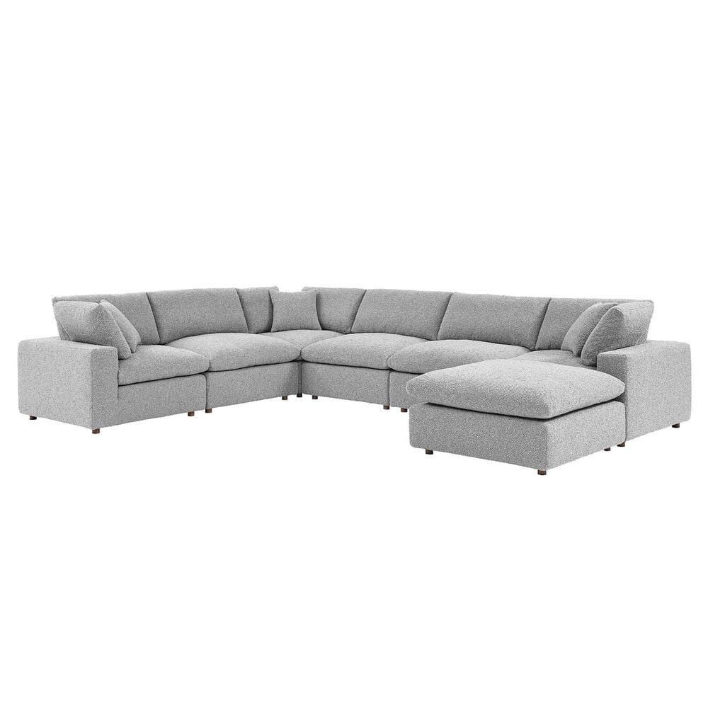 Light Gray Boucle Fabric 7-Piece Sectional Sofa with Ottoman