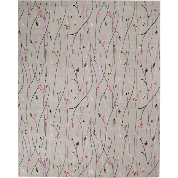 Grafix Grey 8 ft. x 10 ft. Floral Contemporary Area Rug