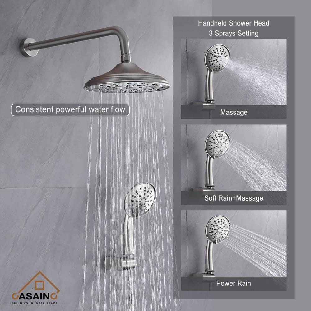 Brushed Nickel Wall Mounted Multi-Head Rain Shower System