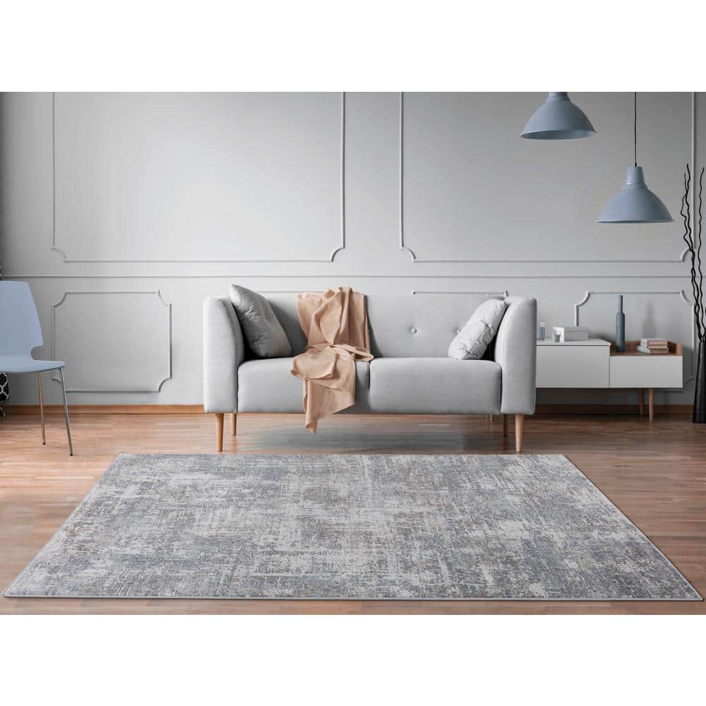 Modern Gray High Pile Rectangular Area Rug