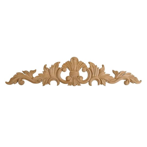 American Pro Decor 2-5/8 in. x 12 in. x 3/8 in. Unfinished Small Hand Carved North American Solid Cherry Wood Onlay Acanthus Wood Applique