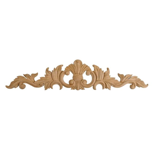 American Pro Decor 3-7/8 in. x 18-1/4 in. x 1/2 in. Unfinished Hand Carved North American Solid Cherry Wood Onlay Acanthus Wood Applique