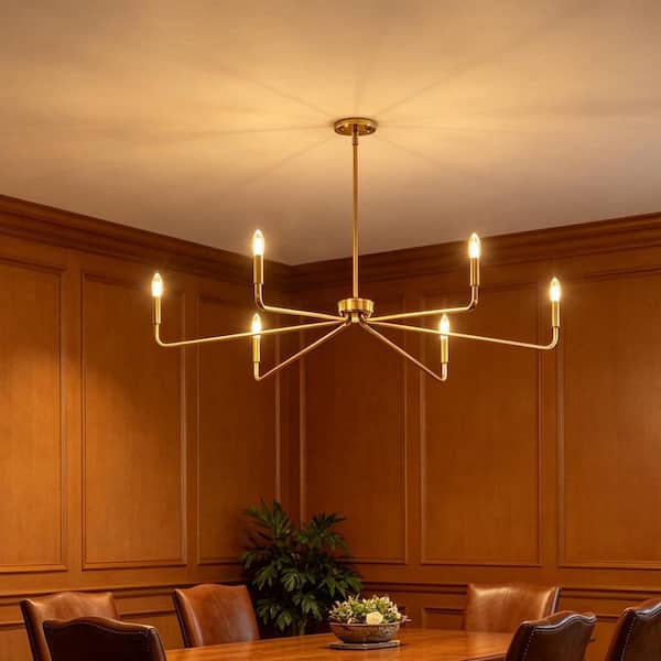 Emeritpro 6-Light Modern Brass Candle Chandelier, Single-Tier