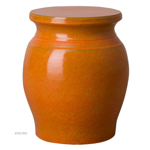 Emissary 18 in. Koji Orange Indoor/Outdoor Ceramic Garden Stool