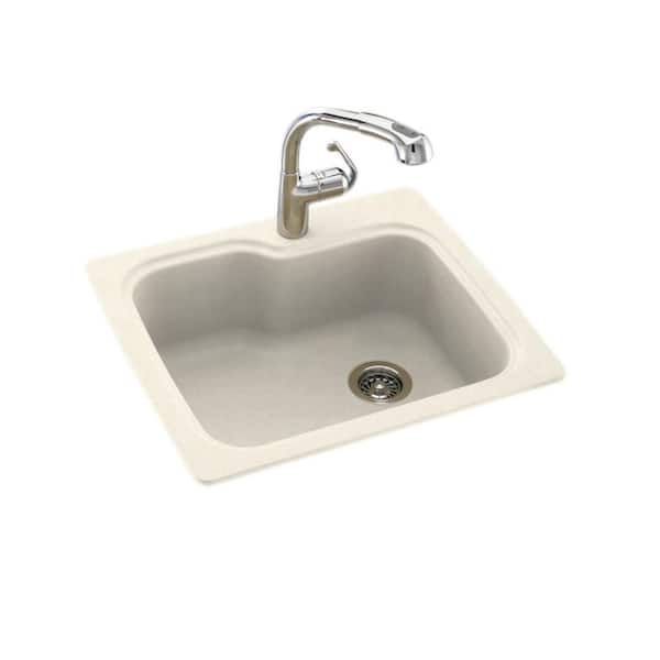 Swan Dual-Mount Solid Surface 25 in. x 22 in. 1-Hole Single Bowl Kitchen Sink in Pebble