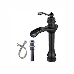 Single Handle Waterfall Single Hole Bathroom Vessel Sink Faucet with Pop-Up Drain Assembly in Oil Rubbed Bronze