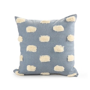 Pom Pom Denim Blue / White 20 in. x 20 in. Textured Decorative Indoor  Throw Pillow