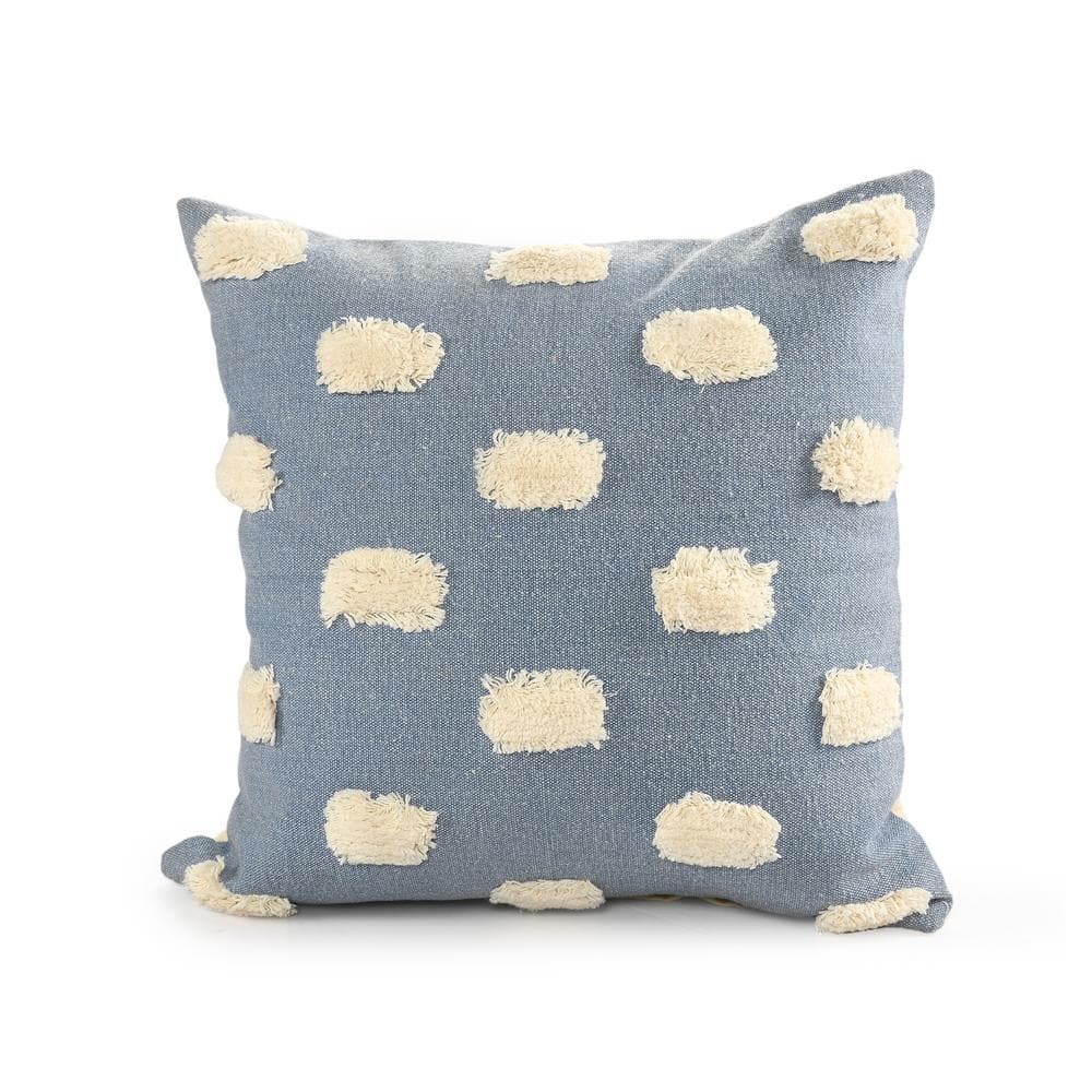 Pom Pom Denim Blue / White 20 in. x 20 in. Textured Decorative Indoor  Thro