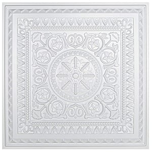 White 2 ft. x 2 ft. Decorative Spanish Floral Design Lay In/Glue Up Drop Ceiling Tiles (48 sq. ft./box)
