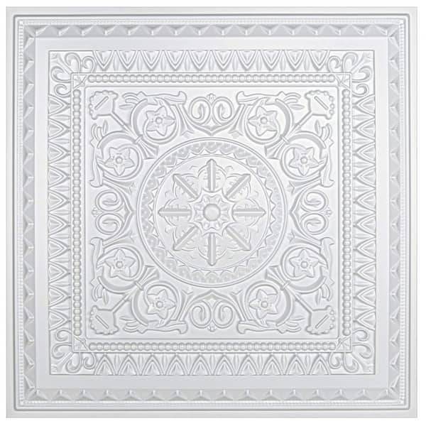 Art3dwallpanels White 2 ft. x 2 ft. Decorative Spanish Floral Design Lay In/Glue Up Drop Ceiling Tiles (48 sq. ft./box)