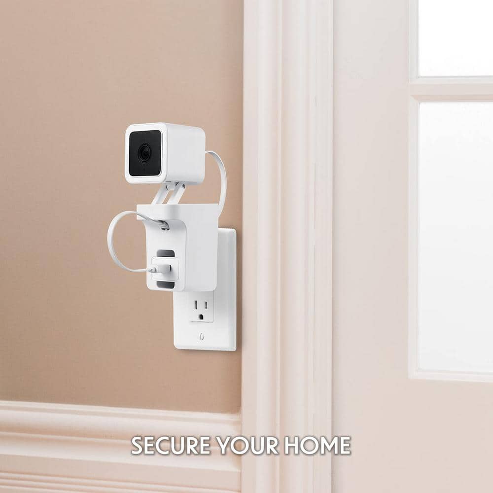 Sleek White AC Outlet Wall Mount for Wyze Cam V3 - Cable-Free Setup