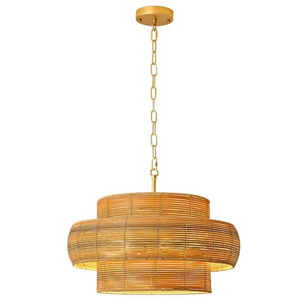ZSMIHDOH 6-Light 19.7 in. Natural Rattan Bohemian Drum Chandelier for Living Room Kitchen