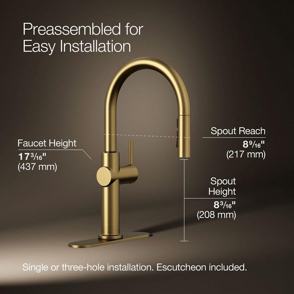 Sophisticated Moderne Brass Regular Kitchen Faucet with Pull-out Spray