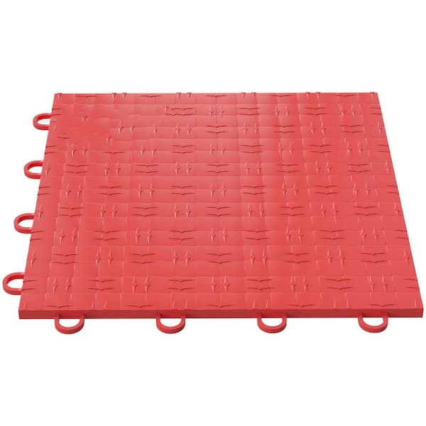 SKYSHALO Garage Floor 12 in. x 12 in. x 0.5 in. Interlocking Non-Slip Diamond Plate Tiles Support 55,000 lbs. Red (50 sq. ft.)