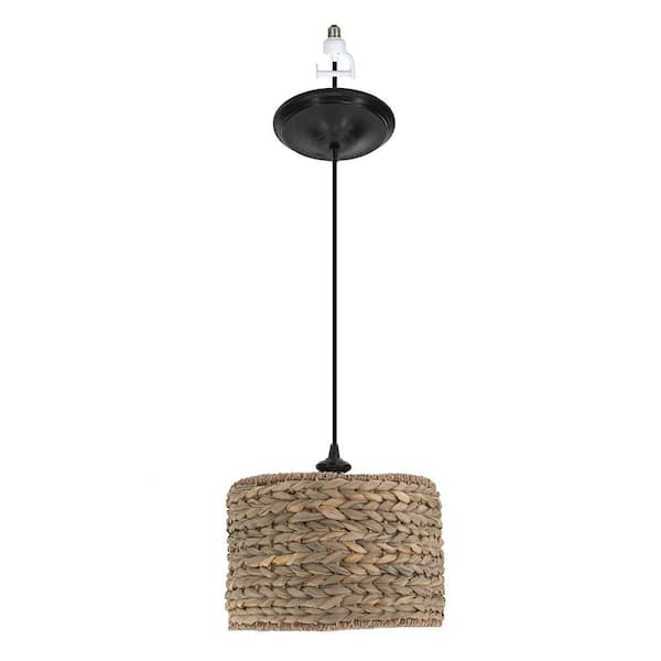 Instant Pendant 1-Light Recessed Light Conversion Kit Brushed Bronze Grass Weave Shade