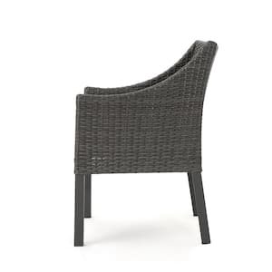 Antibes Grey Removable Cushions Faux Rattan Outdoor Dining Chair with Silver Cushion (4-Pack)