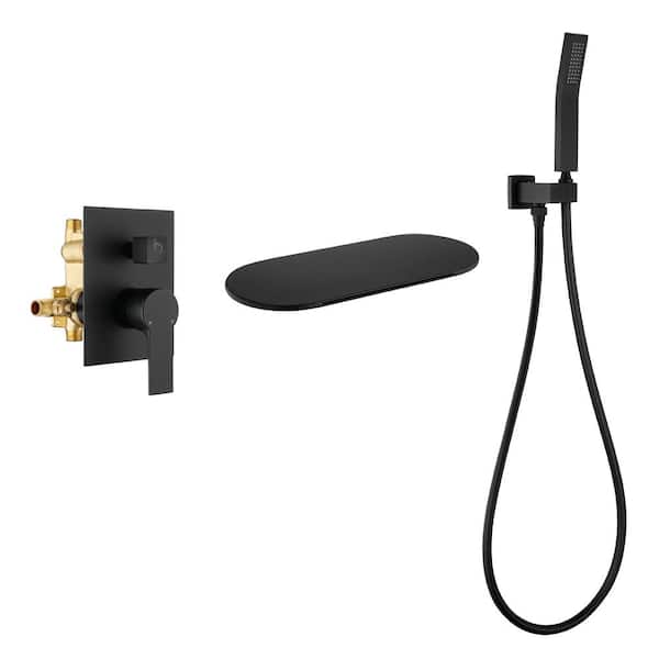 UKISHIRO Single-Handle 1-Spray Settings Wall Mount Tub and Shower Faucet in Black-1 (Valve Included)