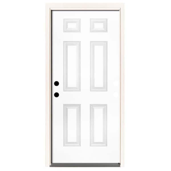 Steves & Sons Element 32 in. x 80 in. 6-Panel Right-Hand Inswing Prime White Steel 20M Fire Rated Prehung Front Door W Brickmold