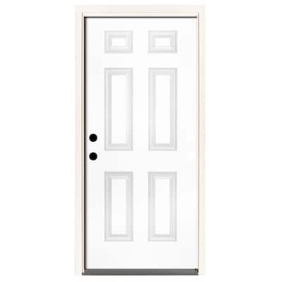 42 in. x 80 in. Element Series 6 Panel White Primed Steel Prehung Front Door