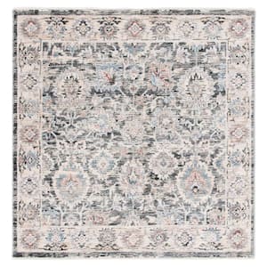 Artifact Charcoal/Ivory 4 ft. x 4 ft. Distressed Floral Border Square Area Rug
