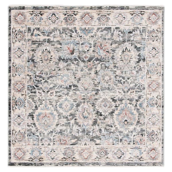 SAFAVIEH Artifact Charcoal/Ivory 4 ft. x 4 ft. Distressed Floral Border Square Area Rug