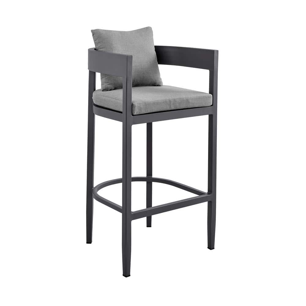 Menorca Bar Height Aluminum Outdoor Bar Stool with Gray Cushions